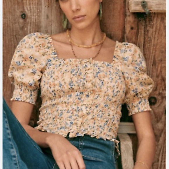 Sezane Mirtha Floral Smocked Puff Sleeve Top. Size 34 - Picture 1 of 12